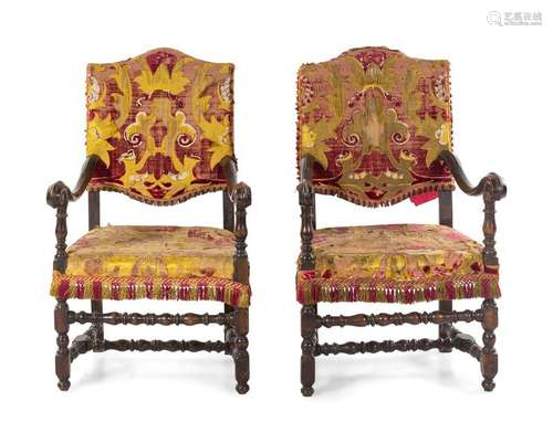 A Pair of Louis XIII Walnut Armchairs