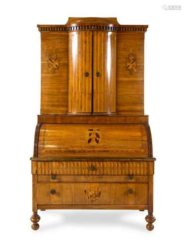 A German or Austrian Marquetry Cylinder Bureau