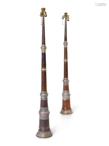 A Pair of Silver and Copper Mounted Floor Lamps