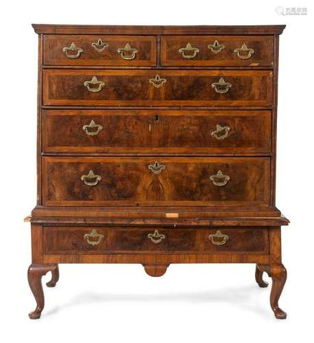 A George II Burl Walnut Chest on Stand