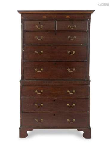 A George III Mahogany and Marquetry Chest on Chest