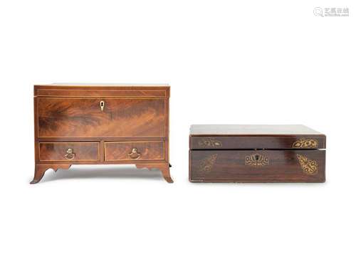 A Regency Brass Inlaid Rosewood Writing Box and a