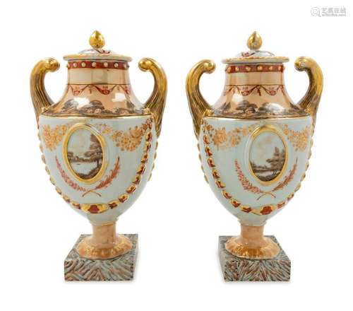 A Pair of Chinese Export Porcelain Urns