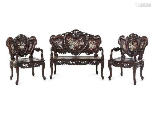 A Chinese Export Mother-of Pearl Inlaid Parlor Suite