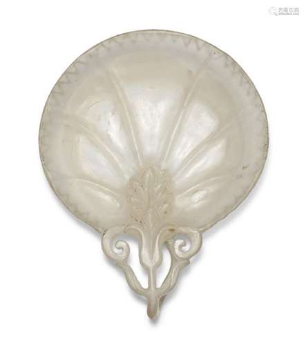 A Mughal-style white jade cup, India, 19th century, the shallow lobed cup thinly carved in the