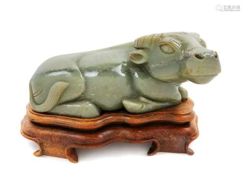 A Chinese Carved Nephrite Jade Model of a Water Buffalo