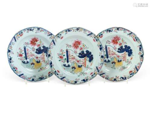 Three Chinese Export Sacred Fungi Porcelain Plates