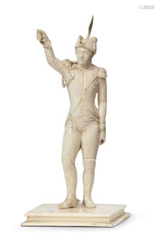 An ivory figure of a standing East India Company officer, possibly Viscount Lake of Delhi (1744-