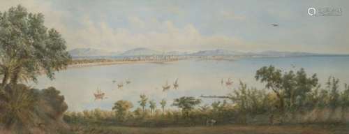 Anonymous, A View of Bombay Harbour, circa 1860, opaque pigments on paper, mounted, glazed and