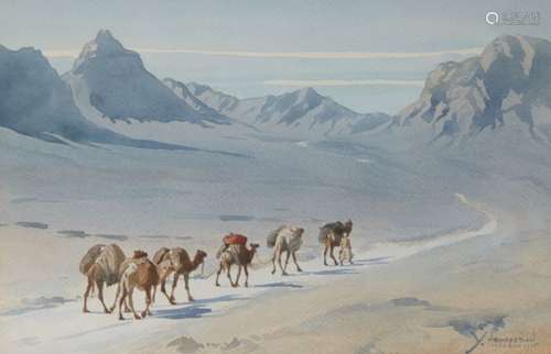 Y. Nahapetian (1916-2006), Iranian, A camel trek, watercolour on paper, signed and dated lower right