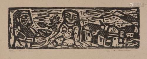 Badri Narayan, (1929-2013), Homage To Woman, woodcut on paper, 12/50, signed to bottom right, 20 x