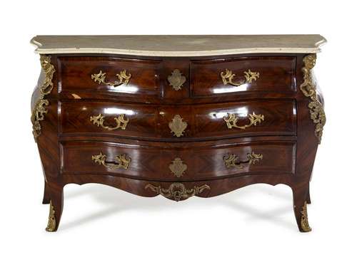 A Regence Style Gilt Bronze Mounted Tulipwood Commode