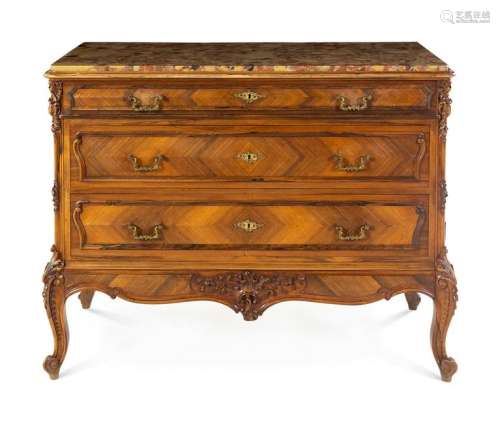 A Louis XV Style Walnut Commode