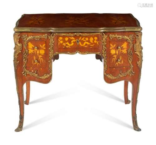 A Louis XV Style Gilt Bronze Mounted Marquetry Desk