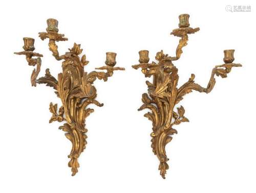 A Set of Four Louis XV Style Gilt Bronze Three-Light