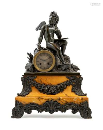 A Louis Philippe Bronze and Marble Figural Mantel