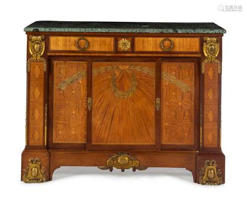 A Louis XVI Style Gilt Bronze Mounted Marquetry Cabinet