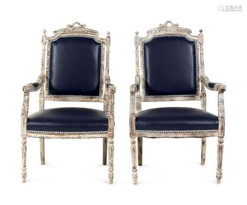 A Pair of Louis XVI Style Painted Fauteuils