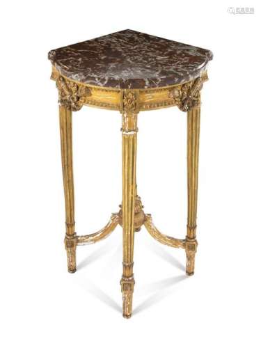 A Louis XVI Style Giltwood Corner Table