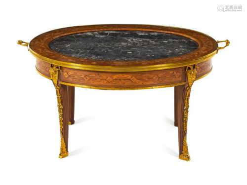 A Louis XVI Style Gilt Metal Mounted Marquetry Low