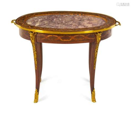 A Louis XVI Style Gilt Metal Mounted Marquetry Low