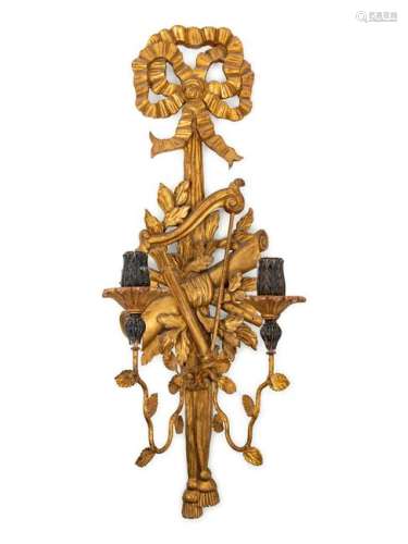 A French Neoclassical Style Giltwood Two-Light Sconce