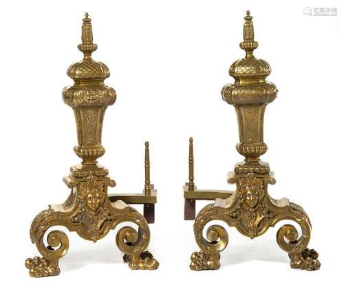 A Pair of Napoleon III Gilt Bronze Andirons