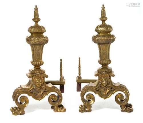 A Pair of Napoleon III Gilt Bronze Andirons