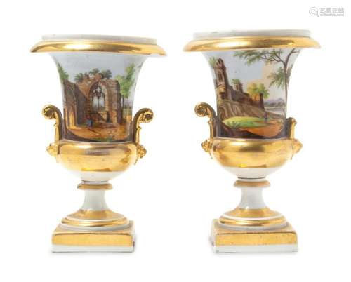 A Pair of Paris Porcelain Topographical Urns