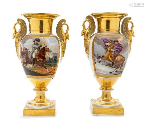 A Pair of Paris Porcelain Napoleonic Urns