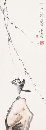 丁衍庸(1902-1978) 鸟石图 设色 纸本立轴