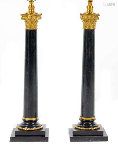 A Pair of Gilt Bronze Mounted Columnar Lamps