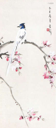 张书旂(1900-1957) 桃花小鸟 设色 纸本立轴