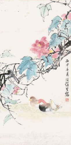 汪慎生(1896-1972) 鸳鸯 设色 纸本立轴