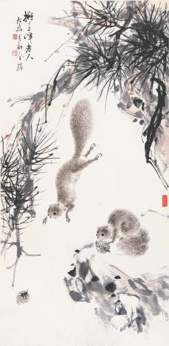 金寿石(1885-1928) 鼠嬉图 设色 纸本立轴