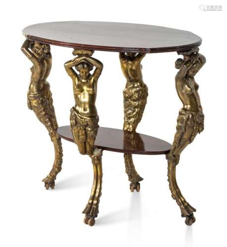 A Neoclassical Style Iron and Mahogany Side TableÂ
