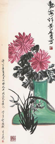 许麟庐(1916-2011) 菊花 设色 纸本立轴
