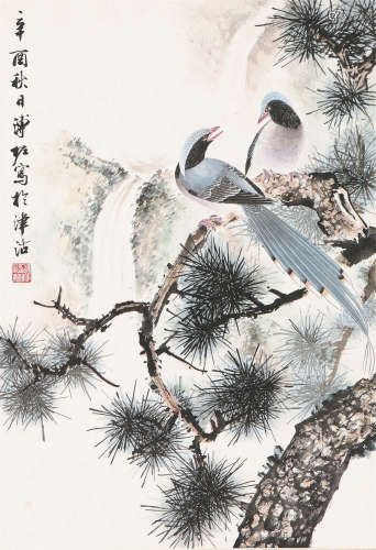 溥 佐(1918-2001) 松溪双翠 设色 纸本立轴