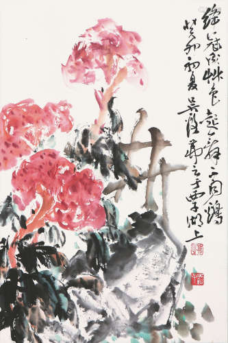 吴茀之(1900-1977) 鸡冠花 设色 纸本立轴