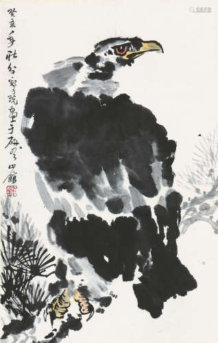 郑乃珖(1911-2005) 松鹰图 设色 纸本立轴