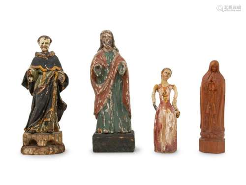 A Collection of Continental Painted Figures of SaintsÂ