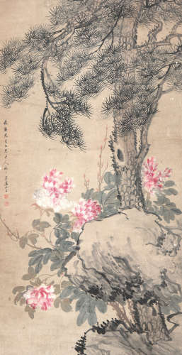 汤禄铭(1804-1874) 富贵长青 设色 纸本立轴
