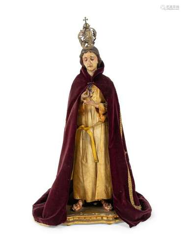 A Continental Painted Figure of a Saint