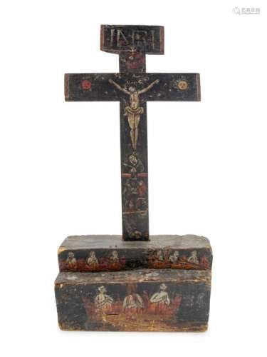 A Continental Painted Wood CrucifixÂ