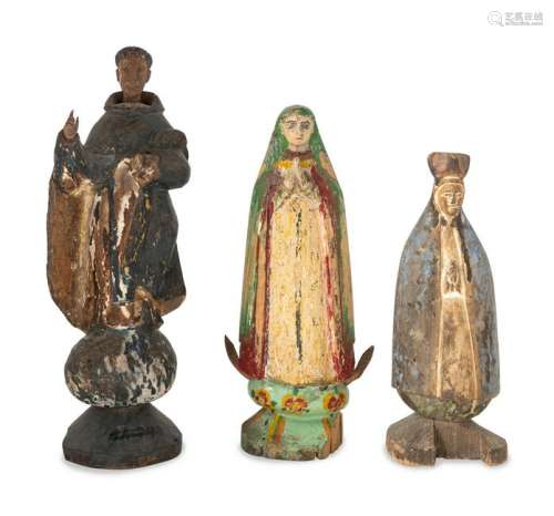 A Group of Three Saint Figures Height of tallest 14 1/2