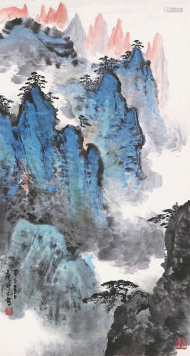 应野平(1910-1990) 泼彩山水 设色 纸本立轴