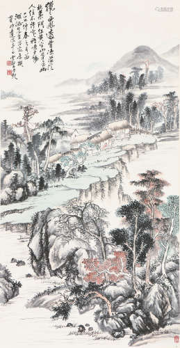 赵云壑(1874-1955) 幽山夕阳 设色 纸本立轴