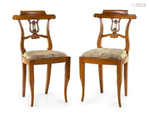 A Pair of Italian Fruitwood Side Chairs