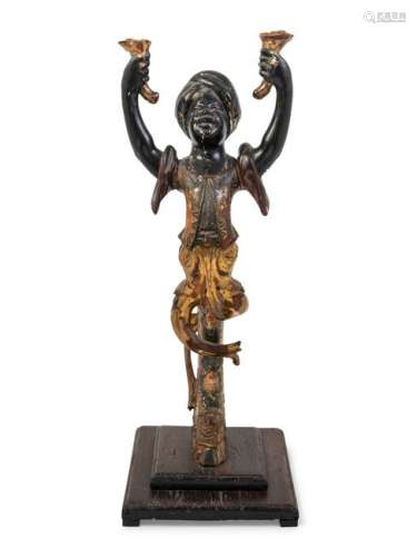 A Venetian Painted Figural Stand Height 28 inches.