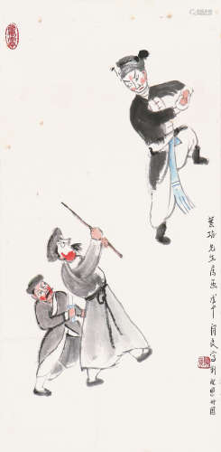 关 良(1900-1986) 戏剧人物 设色 纸本镜片